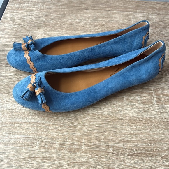 Tod's Blue/tan Leather Tassel Ballet Flats Size 38.5 - Picture 4 of 10